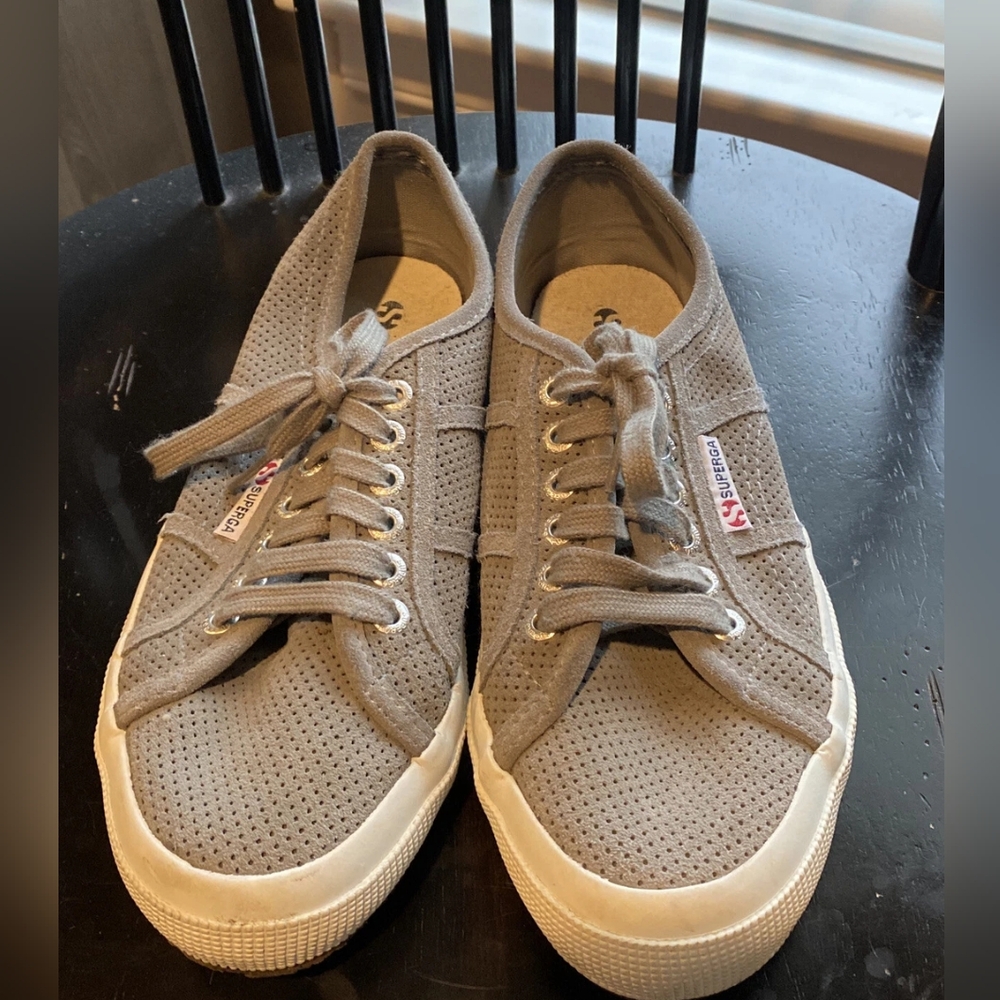 Superga 2750 Cotu Italian Gray 100% Leather Preforated Suede Sneakers
